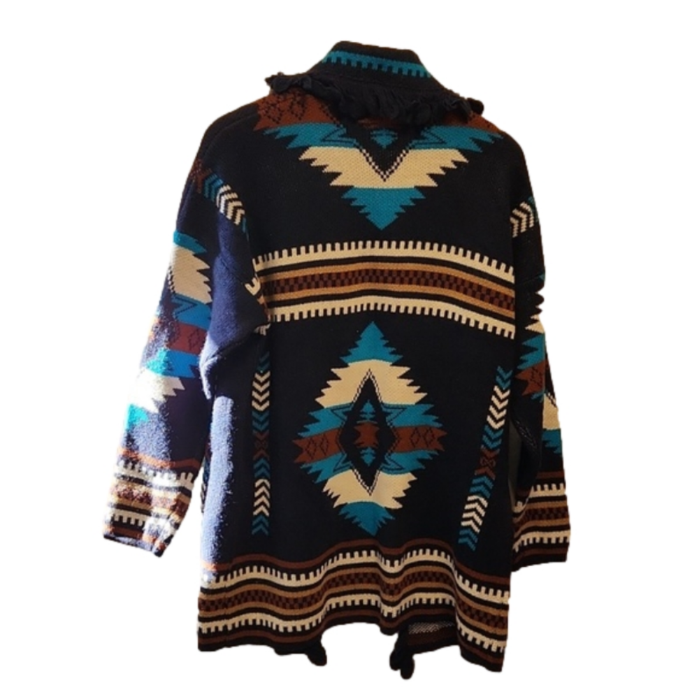 Navy Aztec Navajo Southwest Cardigan Sweater - Picture 2 of 7